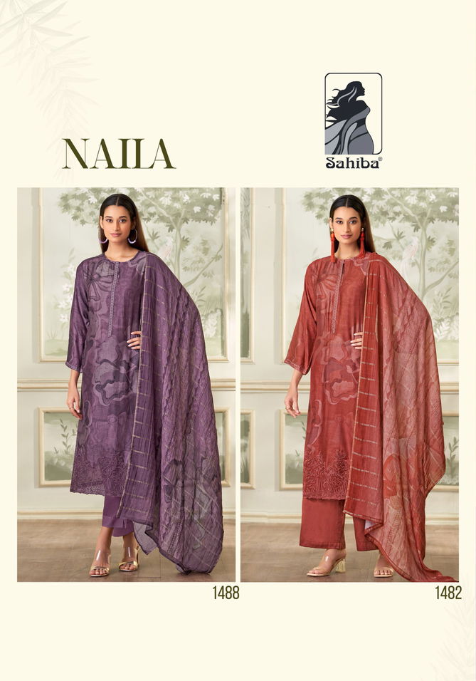 Naila By Sahiba Muslin Silk Digital Printed Dress Material Suppliers In india